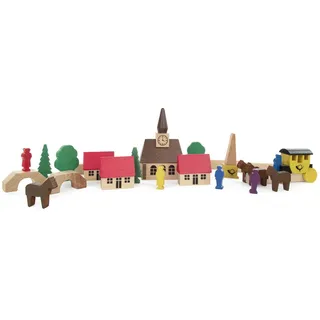 Holzspielzeug Spielzeugdorf mit Postkutsche bunt Höhe ca. 9cm NEU - Bunt