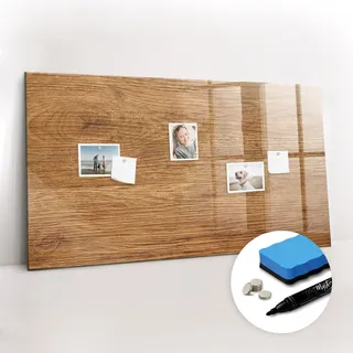 Magnetpinnwand Memoboard - Zubehörsatz - Schwarzer Marker + Schwamm + Magnete - 120 x 60 cm - Helles Holz - Braun