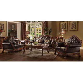 Geschnitzte Möbel Sofagarnitur 3+2 Sitz Sofa Couch Polster Garnitur Gruppe Holz - Braun