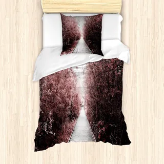 ABAKUHAUS Wald Bettbezug Set für Einzelbetten, Natur Exotisch, Milbensicher Allergiker geeignet mit Kissenbezug, Hellrosa, Blasses Grau - Grau