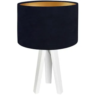 Tischleuchte Blau Gold Weiß Stoff Velours Optik Dreibein Nachttischlampe AIMEE