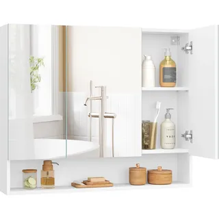 VASAGLE Badezimmerschrank mit 3 Türen 16,5 x 90 x 75 cm wolkenweiß