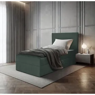 Bett, Boxspringbett, Continentalbett BERG POSO MINI mit Bonell Matratze, Einzelbett mit Container, H3 (100x200 cm, Dunkelgrün - Poso 14, Ohne Topper) - Grün