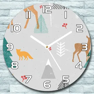Wanduhr aus Glas Rund fi 30 Hirsch Waldtiere Quarz Deko Wohnzimmer Büro - Orange