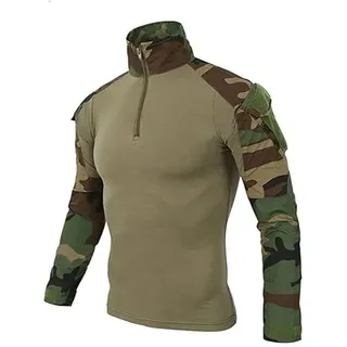 Czen Herren Taktisches Hemd Military Combat Shirts 1/4 Reißverschluss Langarm T-Shirt Outdoor Tarnhemden für Airsoft Paintball Wandern