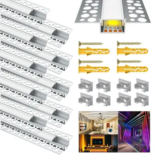 Chesbung LED Trockenbauprofil für 18MM Streifen, 10x1M Aluminum Kanal Trockenbau AluProfil für Decken und Wände, Leiste Schiene Eckprofil mit Weiß Abdeckung, Stripe Diffusor für Philips Hue Strip