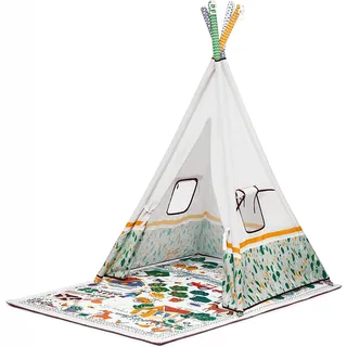 Kinderkraft Spielmatte 3in1 LITTLE GARDENER, Tipi Zelt, Lernmatte, Erlebnismatte, Spieldecke, verstellbaren Spielbogen mit Spielsachen, von Geburt, Mehrfarbig, Multi