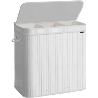 Songmics Wäschekorb mit Deckel, Wäschesammler Bambus, Wäschesack herausnehmbar und maschinenwaschbar, mit Griffen, 150 Liter, für Waschküche, Schlafzimmer, Wohnzimmer, wolkenweiß LCB062W01