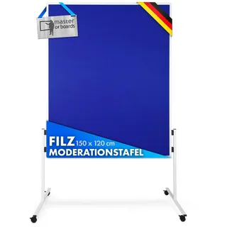 Floordirekt Filz Moderationstafel Metaplanwand mit feststellbaren Rollen | Filztafel Pinnwand | Moderationswand Doppelseitig nutzbar - Stabiler Metallrahmen (150 x 120 cm, Blau)