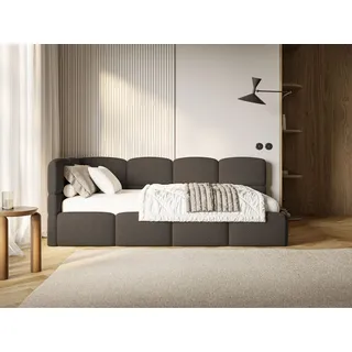 Selsey Jugendbett 90x200 cm Links Komfortables Polsterbett mit Bettkasten und HR30 Matratze Inklusive Abnehmbarem Rausfallschutz Gasdruckfedern für Stauraum Stabiler Rahmen Braun