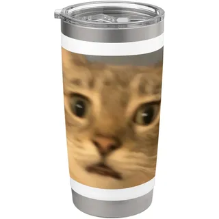 Lustiges überraschtes Katzengesicht Meme Humor verschwommenes Foto Doppelwandiger Edelstahl-Thermobecher