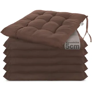 Brandsseller 6er SetStuhlkissen 40x40x5 cm Sitzkissen Polster Stuhlauflage mit Haltebändern Dekokissen für Indoor Outdoor gesteppt - Braun