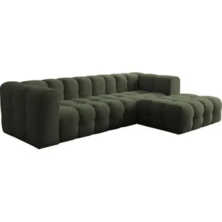 WFL GROUP Ecksofa Mochi L-Form 5-Sitzer Rechts, Samt, Dunkelgrün 290/75/193 cm