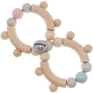 Hess Holzspielzeug 11094 - Motorikrassel aus Holz, in Form einer Acht, mit beweglichen Teilen, für Babys ab 6 Monaten, handgefertigt, nature rosa/blau, für Greifübungen