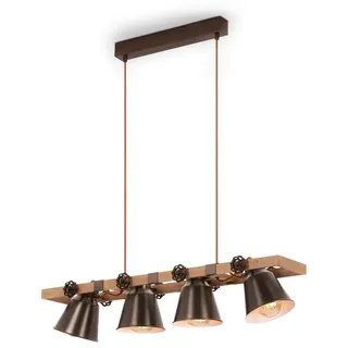 BRILONER Leuchten Pendelleuchte Holz, Rustikale Hängelampe, Schwenkbar, E27 max. 40 Watt, Retro Esszimmerlampe, Antik Grau 4406-044