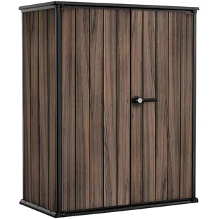 Keter Signature Gartenschrank aus wetterfestem Kunststoff mit Metallverstärkung 1400 Liter Stauraum, abschließbar, Rosenholz-Design