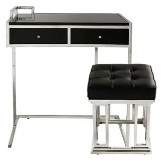 Casa Padrino Luxus Schreibtisch mit Hocker - Luxus Edition - Silber