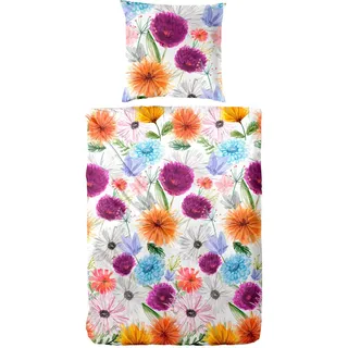 Bettwäsche , Blau, Beere, Aubergine, Dunkelgelb, Aprikose , Textil , Blume , 155x220 cm , Oeko-Tex® Standard 100 , atmungsaktiv, bügelleicht, weiche und anschmiegsame Oberfläche, edel glänzend , Heimtextilien, Bettwäsche & Leintücher, Bettwäsche, Satin-Bettwäsche