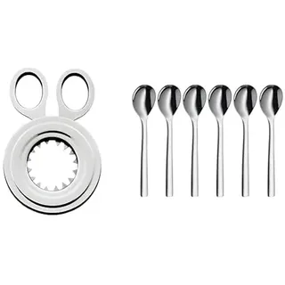WMF Eierlöffel-Set 6-teilig Eierlöffel Nuova Cromargan Edelstahl rostfrei poliert & Eierköpfer Gourmet Cromargan Edelstahl rostfrei spülmaschinengeeignet