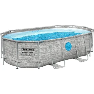 Bestway® Power Steel Swim Vista SeriesTM Ersatz Frame Pool ohne Zubehör 427 x 250 x 100 cm, Steinwand-Optik (Cremegrau), oval