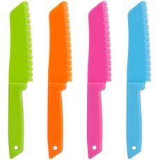 ONUPGO 4-teiliges Kunststoff-Küchenmesser-Set mit gezackten Schneidekanten - Kunststoffmesser - Kids Safe Chef Nylonmesser/Kinder-Kochmesser für Obst, Brot, Kuchen, Salat