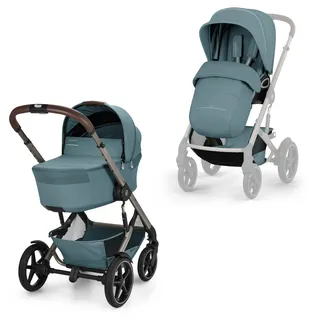 CYBEX Gold Kinderwagen TALOS S LUX & Fold Cot Babywanne, Stormy Blue | Ab Geburt bis 4 Jahre, max. 22 kg, Faltbare Babywanne, All-Terrain Reisesystem, XXL-UPF50+ Verdeck