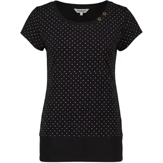 Rundhalsshirt ALIFE & KICKIN, Damen, Gr. S, schwarz, 65% Baumwolle, 35% Polyester, Rundhals, Shirts Rundhalsshirt, Kurzarm mit Polka-Dot-Allover-Print, Scoop-Neck und Rippbund