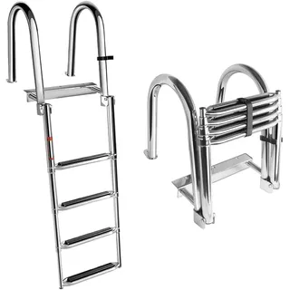 Badeleiter Boot Poolleiter Edelstahl 4-stufige Poolleiter Mit Rutschfesten Stufen Für Yachtdeck Schwimmbeckensteg Tragkraft 200Kg