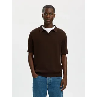 Poloshirt SELECTED "SLHMATTIS SS KNIT SUN OPEN POLO NOOS", Herren, Gr. XL, braun (delicioso), Strick, Obermaterial: 65% Baumwolle, 35% Leinen, unifarben, regular fit normal, ohne Ausschnitt, Bündchen, Shirts Poloshirt