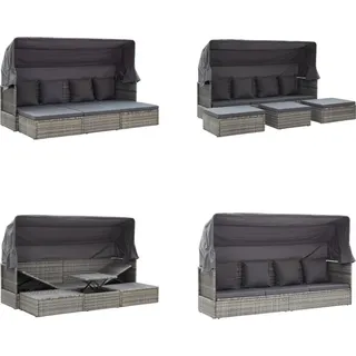 vidaXL Garten Sonneninsel mit Dach Grautöne Poly Rattan - Sonneninsel - Sonneninseln - Garten Sonneninsel - Garten Loungebett - Grau