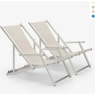 2er Set Strandliegen Liegestühle Sonnenliegen mit Armlehnen aus Aluminium Riccione Gold Lux - Grau - Grau