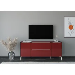 Lowboard "Reno", graphit schwarz matt lack, glas bordeauxrot glanz, B:182cm H:78cm T:42cm, Glas, Holzwerkstoff, SET ONE BY MUSTERRING, Sideboards, Lowboard, Mit Winkelfuß in diversen Farben, 78 cm Höhe & Farbauswahl
