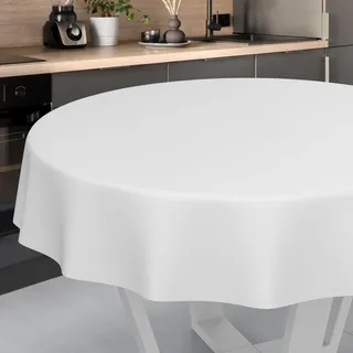 ANRO Wachstuch-Tischdecke abwaschbar Outdoor Indoor Rund 120cm Weiß, Schnittkante