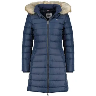 Tommy Hilfiger Tommy Jeans Damen Daunenmantel Essential Hooded Down Coat mit Kunstpelz, Blau (Dark Night Navy), XS