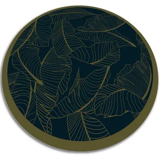 Tulup Vinyl Teppich Ø120 cm Blatt-Skelett , Schwarz, Olivgrün , Kunststoff , Rund , 120x120 cm , Teppiche und Böden, Teppiche, Outdoorteppiche