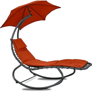 Linder Exclusiv Garten-Liegestuhl mit Sonnenschirm Rot - Rot