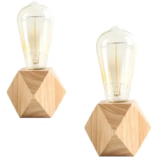 OuXean 2 Stk. Kleine Tischlampe Nachttischlampe mit Diamant-Holzsockel neben Lampe, E27 60W Perfekt für Schlafzimmer, Wohnzimmer oder Büro (ohne Glühbirne)