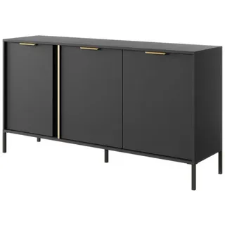Ravio Sideboard Valdi C 153 cm Anthrazit / Gold - mit 3 Türen , Anthrazit, Gelb , Holzwerkstoff, Metall, Holz , Rechteckig , 153x81x39 cm , Kleinmöbel, Kommoden, Sideboards