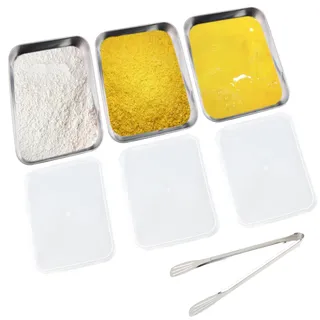 GTNCE Panierstrasse Set 3-Teilig Edelstahl Groß mit Deckel 25.5x20x5CM Gastro Behälter mit Klammer Schale Rechteckig Edelstahl Behälter Backblech Metallschale für Schnitzel, Fleisch, Fisch und Gemüse
