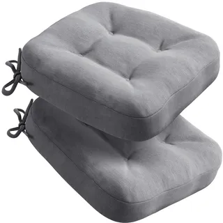 Codi Stuhlkissen 40 x 40 cm, 2er-Set, 8 cm dick, Sitzkissen Outdoor, Grau | Memory Foam für Sitzkomfort, wasserabweisender Bezug, rutschfester Halt mit Bindebändern, ideal für Gartenstühle und Balkon