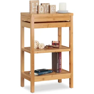 Relaxdays Bambusregal, Standregal mit 3 Ablagen, HxBxT: 76,5 x 46 x 29,5 cm, Fach mit Klappe, offen, Küche & Bad, Natur
