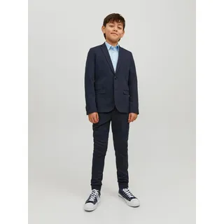 Anzug JACK & JONES JUNIOR "JPRSOLAR elastisch und pflegeleicht für besondere Anlässe", Jungen, Gr. 176, N-Gr, blau (schwarz navy), Web, Obermaterial: 78% Polyester, 17% Viskose, 5% Elasthan, unifarben, slim fit, Anzüge Anzug, unifarben, modisch, slim fit, Web, Reverskragen