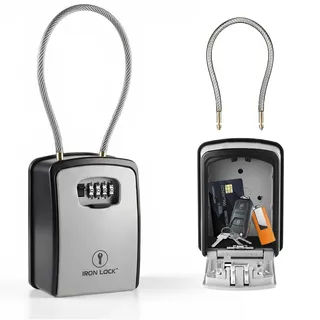 Lock Key Lock Box Portable and Wall Mounted with Removable Cable Shackle Waterproof Indoor Outdoor 4 Digit Combination with Resettable Code Key Lockbox Outside