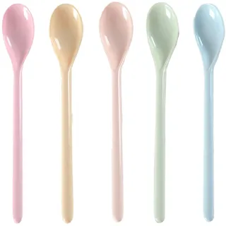 5 Pcs Plastiklöffel,Lange Löffel,Plastik Eierlöffel,Lang Kunststoff Bunt,Kunststofflöffel Melamin Eislöffel,Farbe Langer Marmeladenlöffel,Suppenlöffel Bruchfester Bunte,Dessert Kaffeelöffel