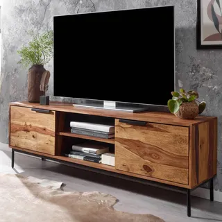 FineBuy Massive TV-Board Kommode 150cm Sheesham Massivholz Fernsehschrank Lowboard mit 2 Türen