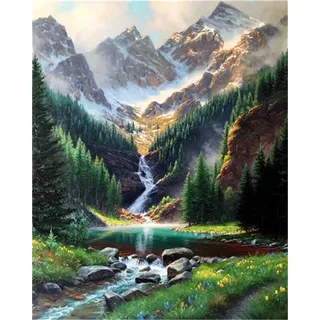 Hjjdiyes Malen Nach Zahlen Erwachsene Landschaft Auf Berg Und Wasser Mit Knitterfreie Leinwand, Pinsels Und Acrylfarbe - Diy Handgemalt öLgemäLde Kit Als Geschenk 40 X 50cm