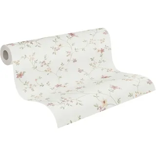 A.S. Création Maison Charme Vliestapete mit floralem Muster Blümchen 0,53 x 10,05 m – Creme, Grün, Bunt – Blumentapete Made in Germany – 937701