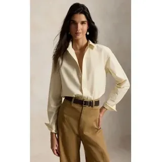 Polo Ralph Lauren für Damen. 211B30368006 Relaxed Fit Hemd aus Baumwolle und Seide in Beige (XS), Lässig, Langarm