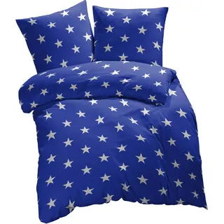 ETÉREA Renforcé Bettwäsche 200x220cm + 2x 80x80cm - 100% Baumwolle Bettbezug Sterne natürlich weich - Bettwäsche mit Kissen 200x220cm Bettbezug + 2x 80x80cm Kissenbezug 3teilig - Green - Blau - Royalblau