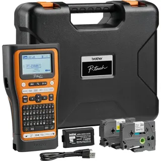 Brother Etikettendrucker "P-Touch PT-E560BTVP Industrielles Beschriftungsgerät mit Bluetooth", schwarz, orange, B:13,2cm H:24,4cm T:8cm, Drucker, inkl. Li-Ion Akku und Transportkoffer, Etikettendrucker